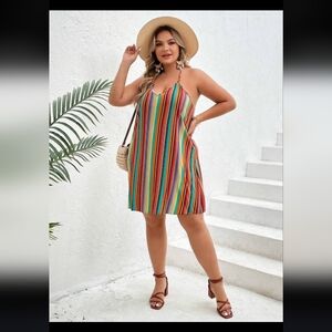 Plus Size Colorful BOHO Cheveron Printed Sleeveless Dress